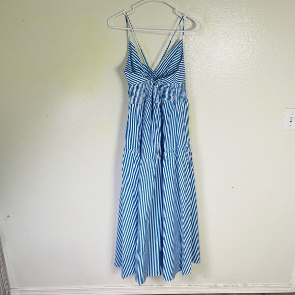 Madewell Empire Waist Tiered Striped Cross Back Maxi Dress US Women's 14 Plus - Picture 5 of 11